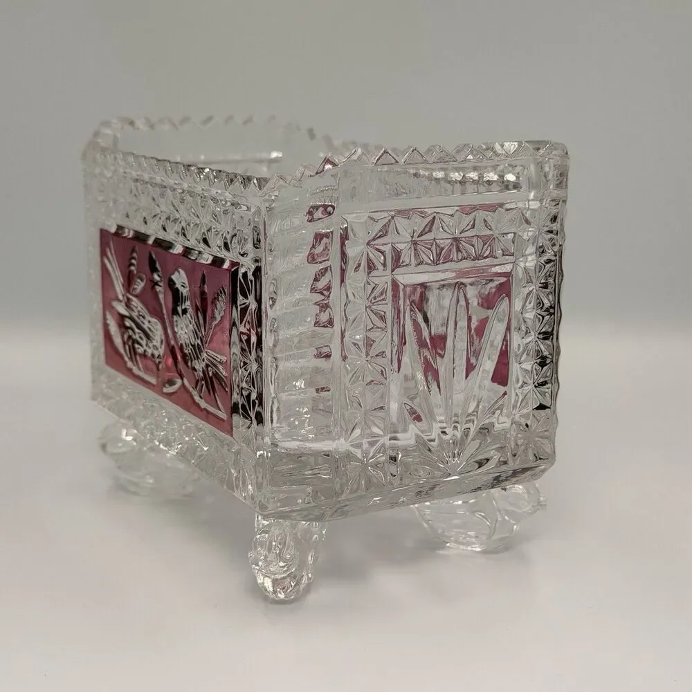 Hofbauer Byrdes Ruby Red Bird 4-Footed Bowl Trinket Candy Dish 24% Lead Crystal
